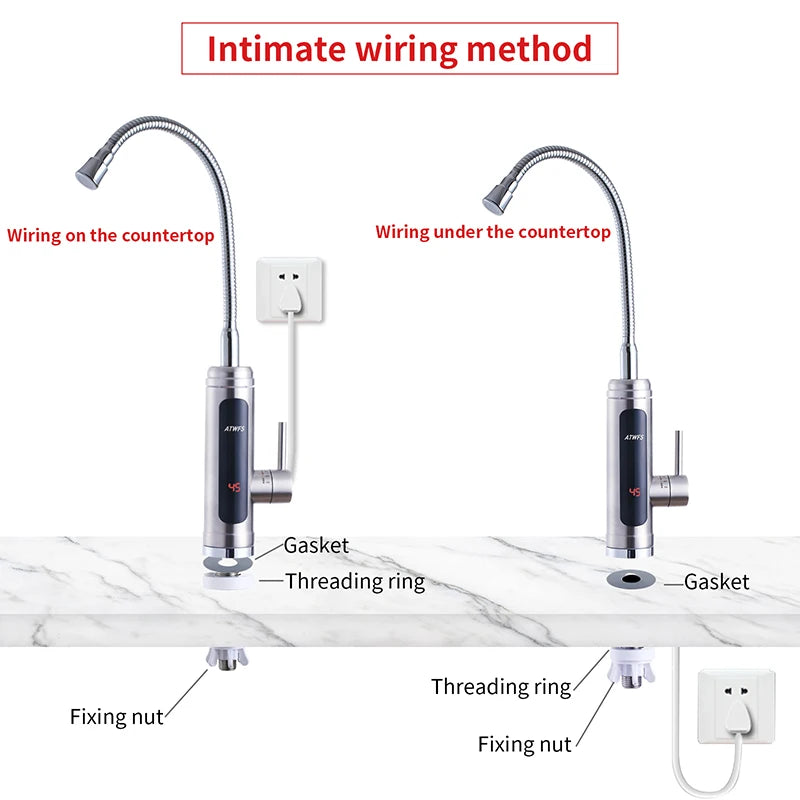 ATWFS Instant Water Heater Faucet Tankless Heaters Kitchen Hot Water Tap Bathroom Heating Electric 220v Stainless Steel Shell