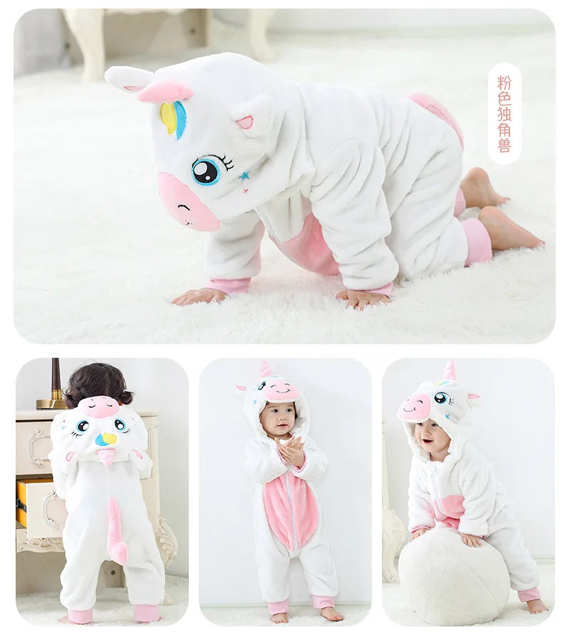 Baby Kigurumi Penguin Lion Cat Animal Cosplay Costume Winter Plush Jumpsuit for Toddler Boys 1 to 2 3 4 Years Baby Girl Outfits