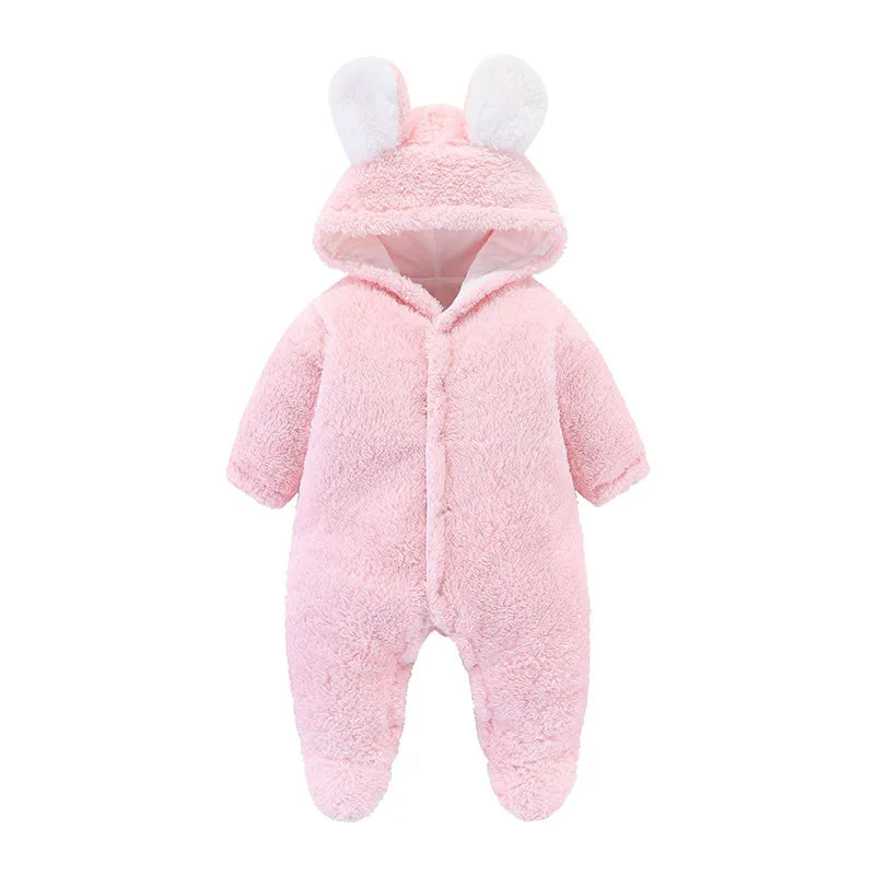 Baby Winter Newborn Infant Toddler Boys Girls Cartoon Bear Footed Jumpsuit Baby Coral Fleece Hooded Romper