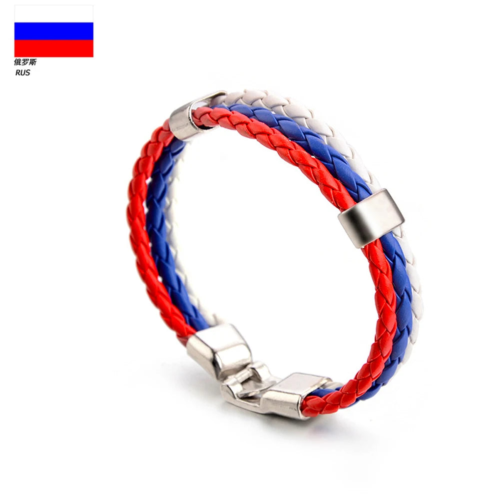 National team Unisex Italy France Russia National Flag Rope Surfer Leather Braided Bracelet Bangle Wristband Friendship Gift