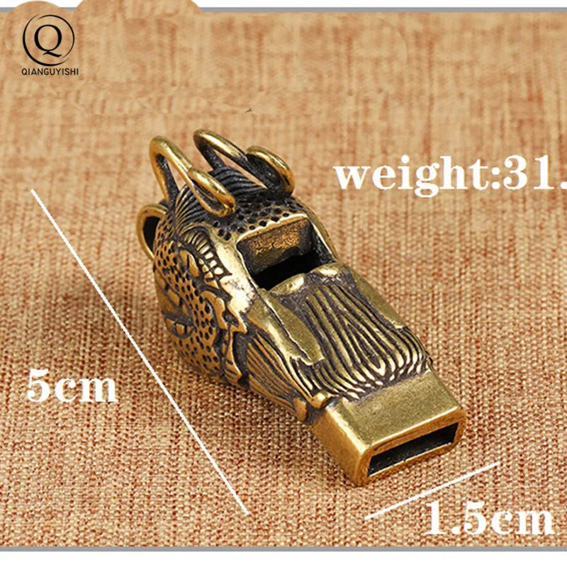 Vintage Brass Dragon Head Whistle Car Keys Chains Pendants Men Women Outdoor Survival Tools Whistles Necklaces Keychains Hanging