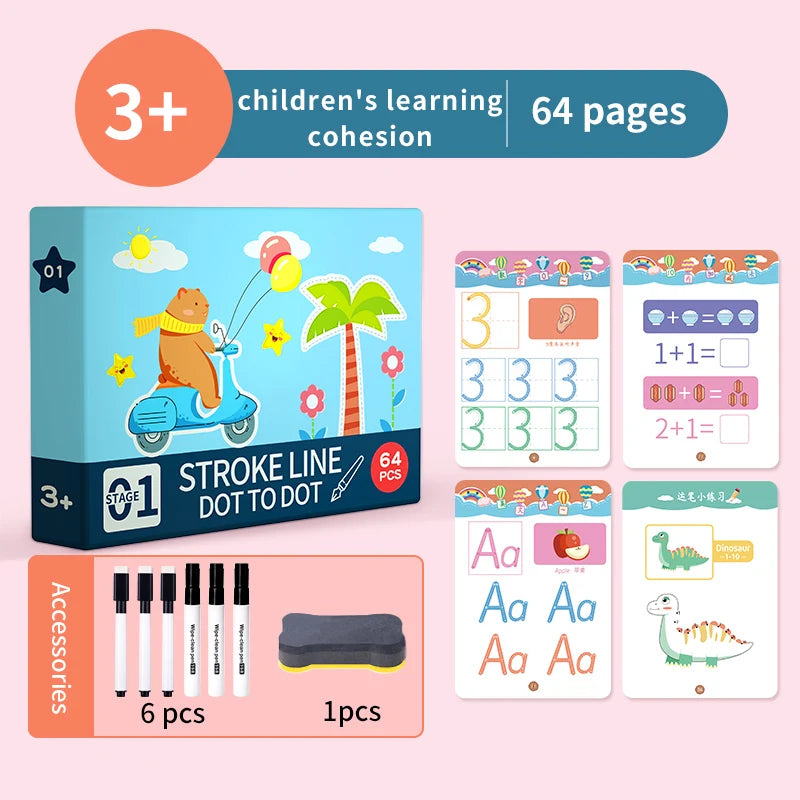 Tracing Trails Workbook for Kids Handwriting Activity Kit With Tracing Dry Erase Activity Boards and Crayon