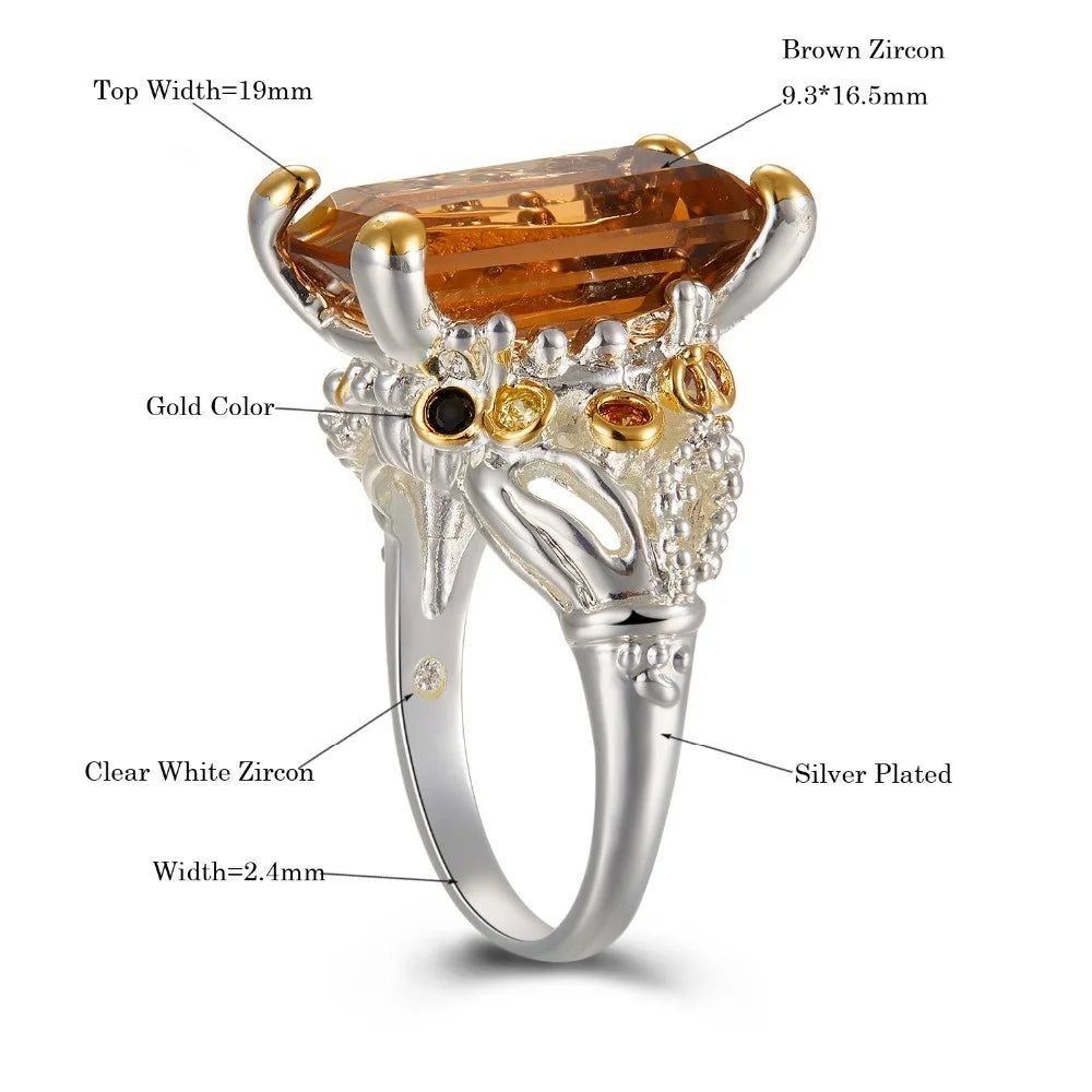 DreamCarnival1989 Crown Design Wedding Ring for Women Two-Tone Sparkling Brown Zirconia Elegant Factory Direct WA11715