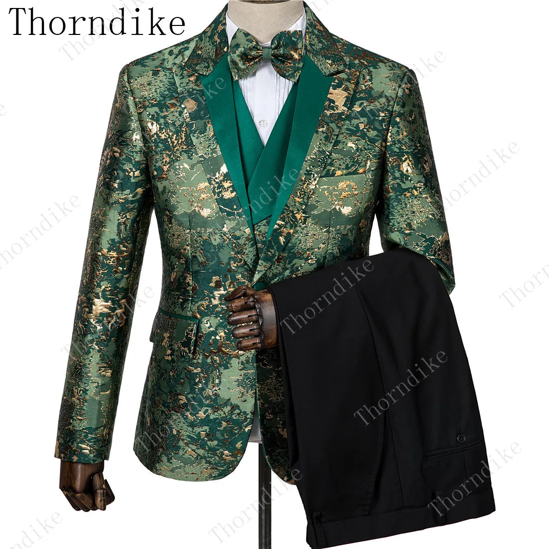 2023 Blazer+Pants+Vest Suits Male Casual Slim Blazer Coat Suit New Man Fashion Green Jacquard Eye-catching High Quality Party