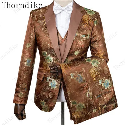 2023 Blazer+Pants+Vest Suits Male Casual Slim Blazer Coat Suit New Man Fashion Green Jacquard Eye-catching High Quality Party