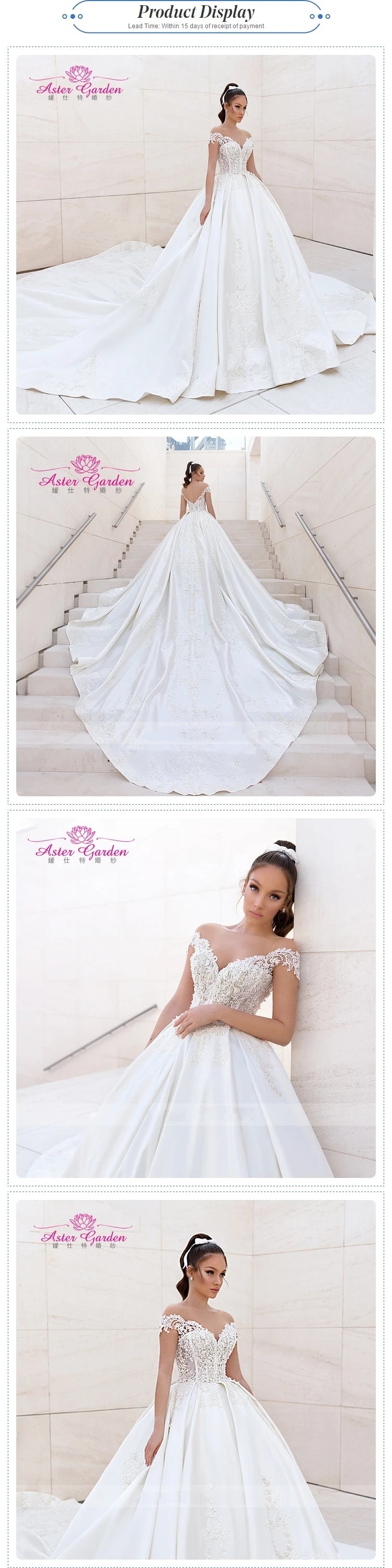 Aster Garden Satin Wedding Dresses 2021 Vestido Noiva Sweetheart Luxury Beaded Lace Princess Bridal Dress A-Line Robe De Mariee