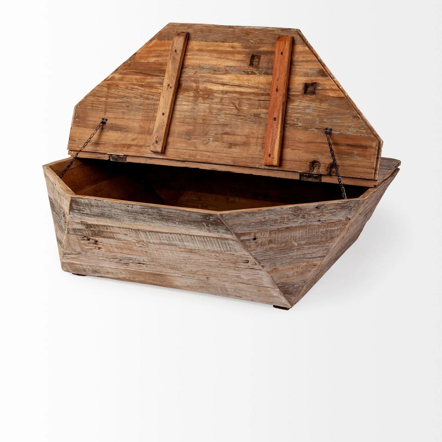 HMS 49\" Natural Wood Octagon Distressed Lift Top Abstract Coffee Table Farmhouse Japanese Style Living Room Furniture Made Oak