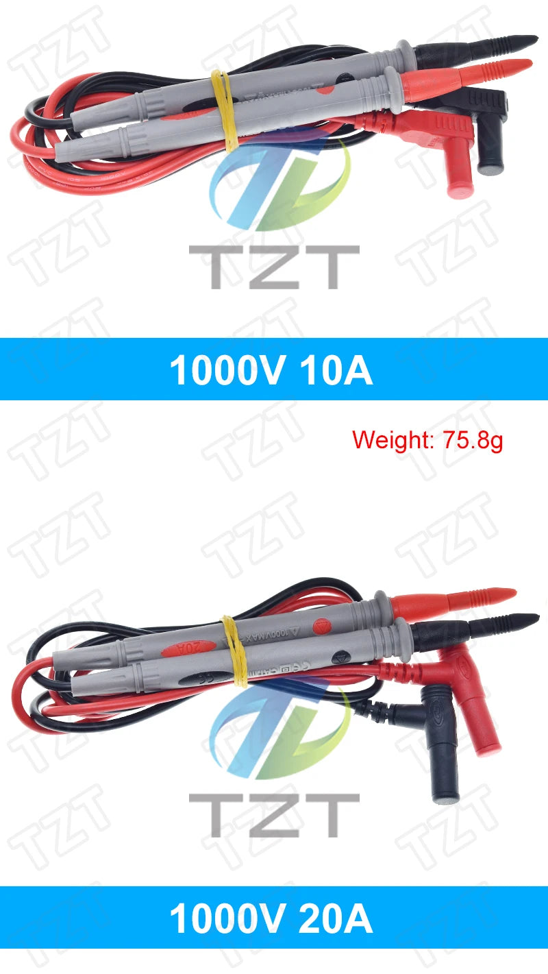TZT Multimeter Test Leads Universal Cable AC DC 1000V 20A 10A CAT III Measuring Probes Pen for Multi-Meter Tester Wire Tips