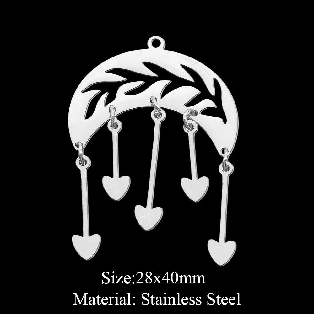 10pcs/lot Hollow Lotus Rose Flower DIY Charms 316 Stainless Steel Women Wholesale Jewelry Round Leaf Tassels Necklace Pendant
