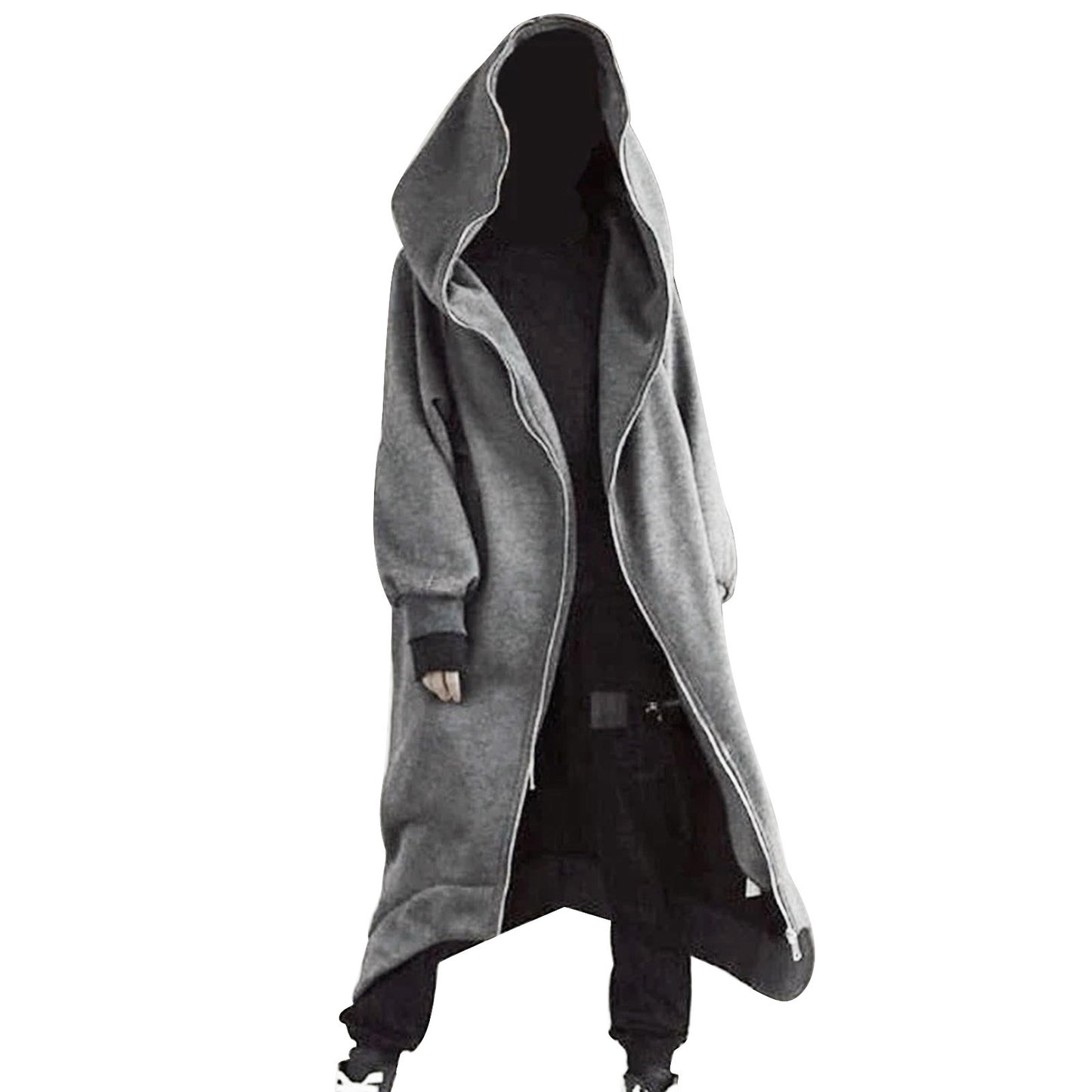 Hot Selling Unisex Long Sleeve Hooded Nazgul Long Coat Zipper Closure Fleece Lined Long Hoodie