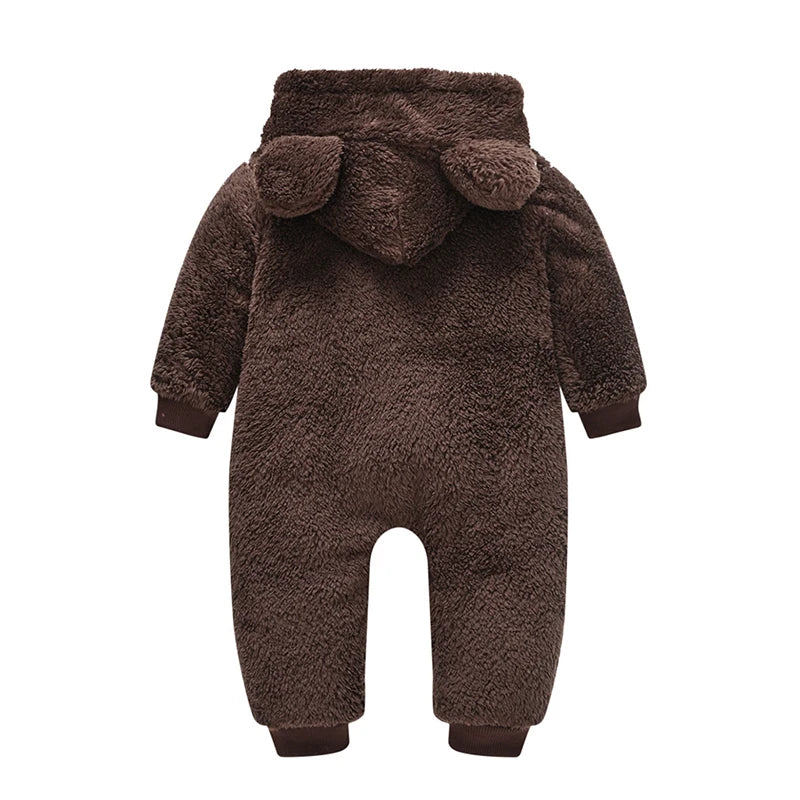 Cute Plush Bear Baby Rompers Toddler Girl Overall Jumpsuit Spring Autumn Hooded Zipper Baby Boys Romper Infant Crawling Clothing
