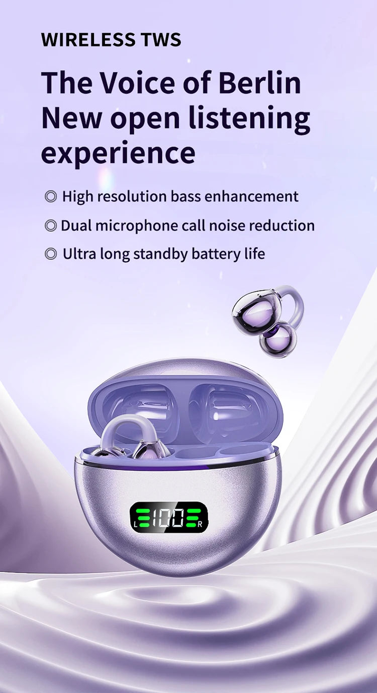Q71 Ear Clip Design BT Earphones Intelligent Touch Real-Time Power Display screen Headphones High Quality Wireless Earbuds