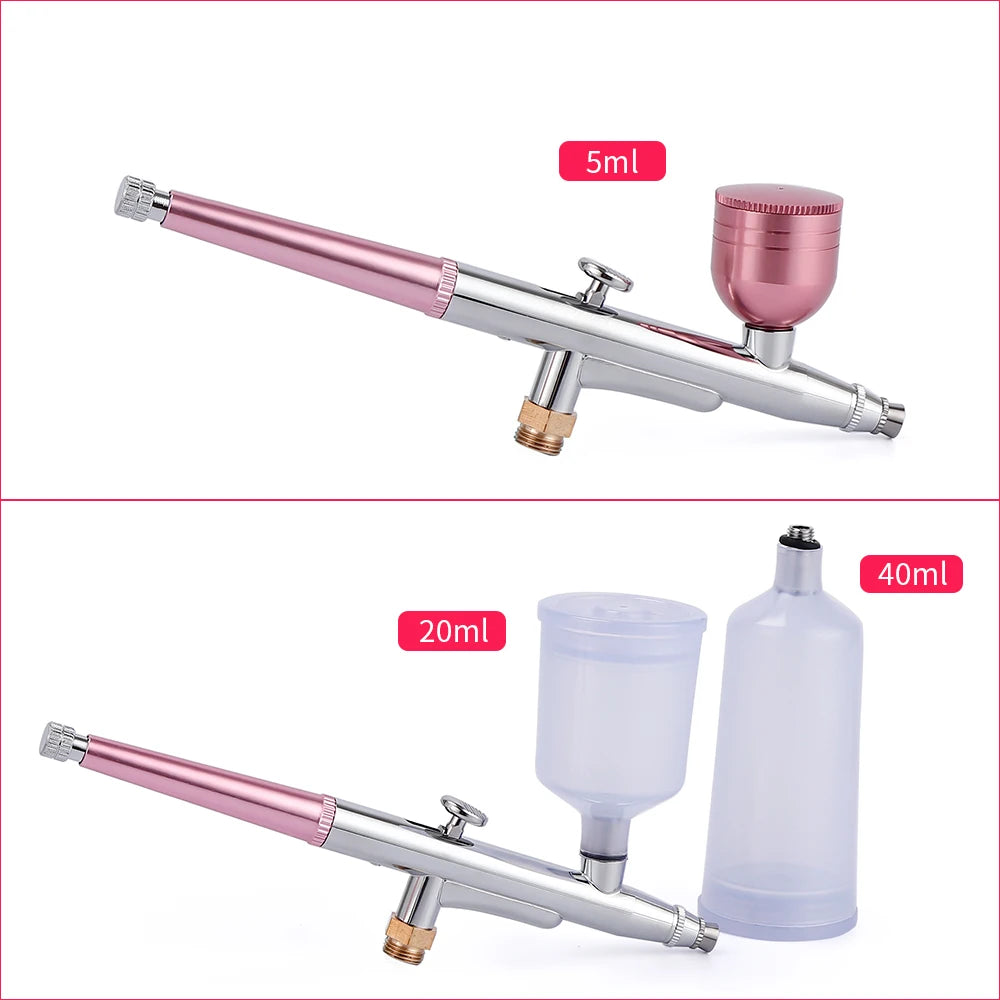 Top 0.3mm Pink Mini Air Compressor Kit Air-Brush Paint Spray Gun Airbrush For Nail Art Tattoo Craft Cake Nano Fog Mist Sprayer