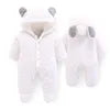 Winter Newborn Infant Toddler Boys Girls Cartoon Bear Footed Jumpsuit Baby Coral Fleece Hooded Romper