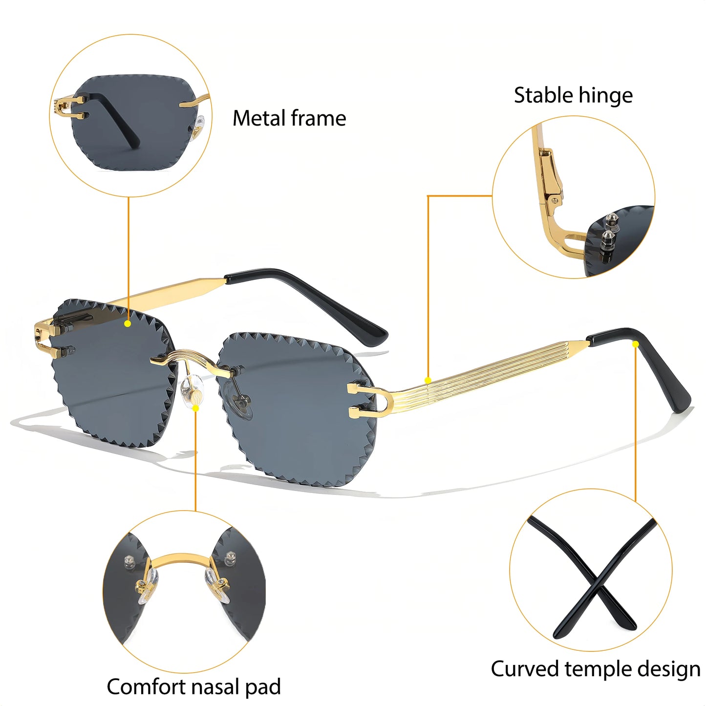 HBK Unisex Frameless Sunglasses Black PC Alloy Pink Blue Gradient Lens Polygon Rimless Design New Street Fashion Men Women