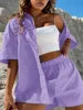 Women Cotton Linen Solid Suit Solid Color Short Sleeve Shirts and Shorts Casual Sports Outfits