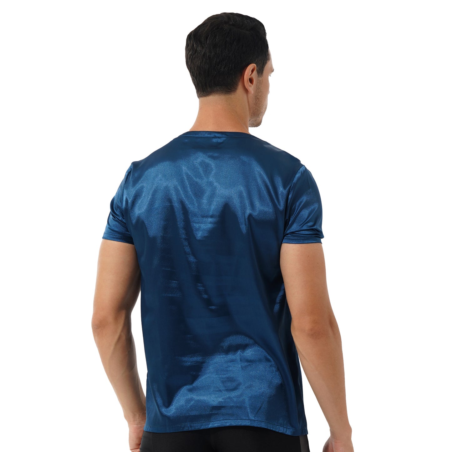 Mens Male Clothing V Neck Short Sleeve Satin Casual Comfortable T-Shirt Loose Pajamas Tops Loungewear Sleepwear Nightwear