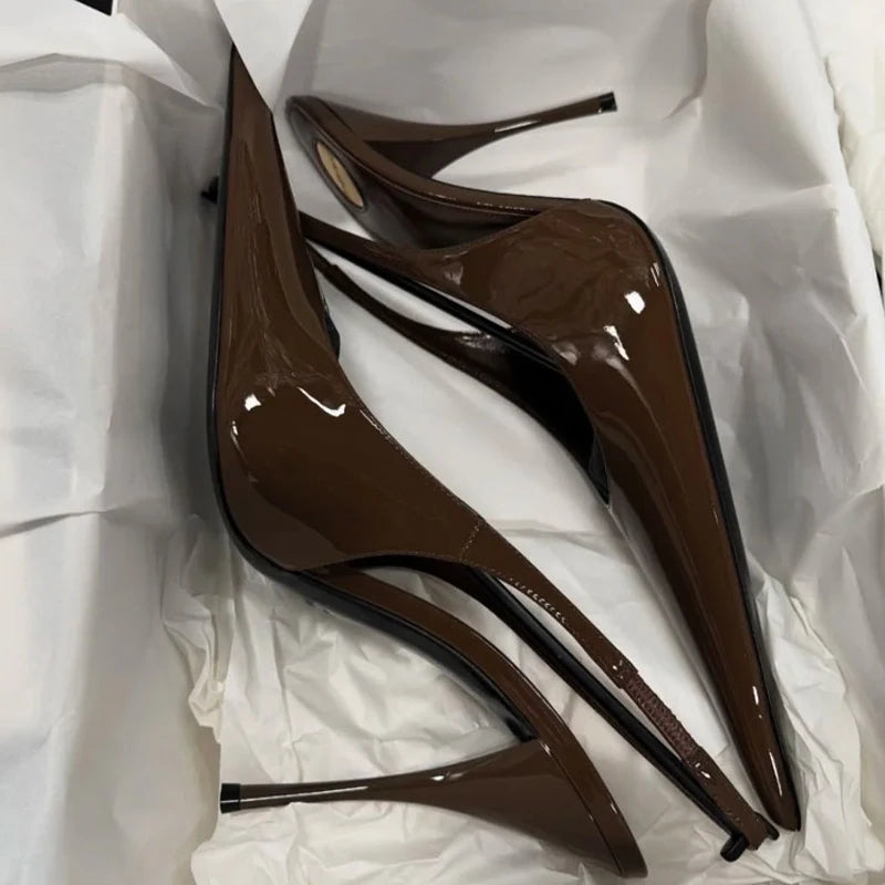 Colors Custom Women Super Pointy Toe Shoes Back Strap High Heels Slip on  Patent Pumps Slingback Dress Sandals