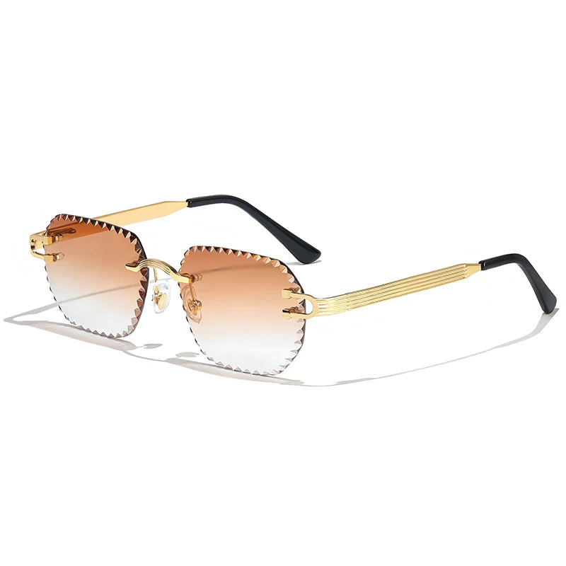 HBK Unisex Frameless Sunglasses Black PC Alloy Pink Blue Gradient Lens Polygon Rimless Design New Street Fashion Men Women