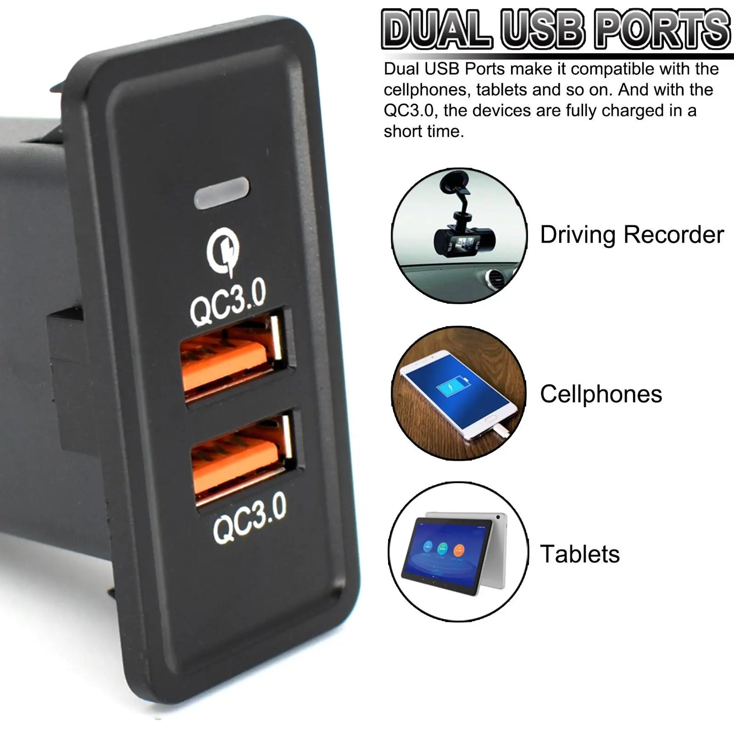 For SEAT Ibzia Leon For VW Golf Beetle Jetta Passat Sharan Car Charger Dual USB QC3.0 Port Phone Laptop 12V Fast Quick Charging