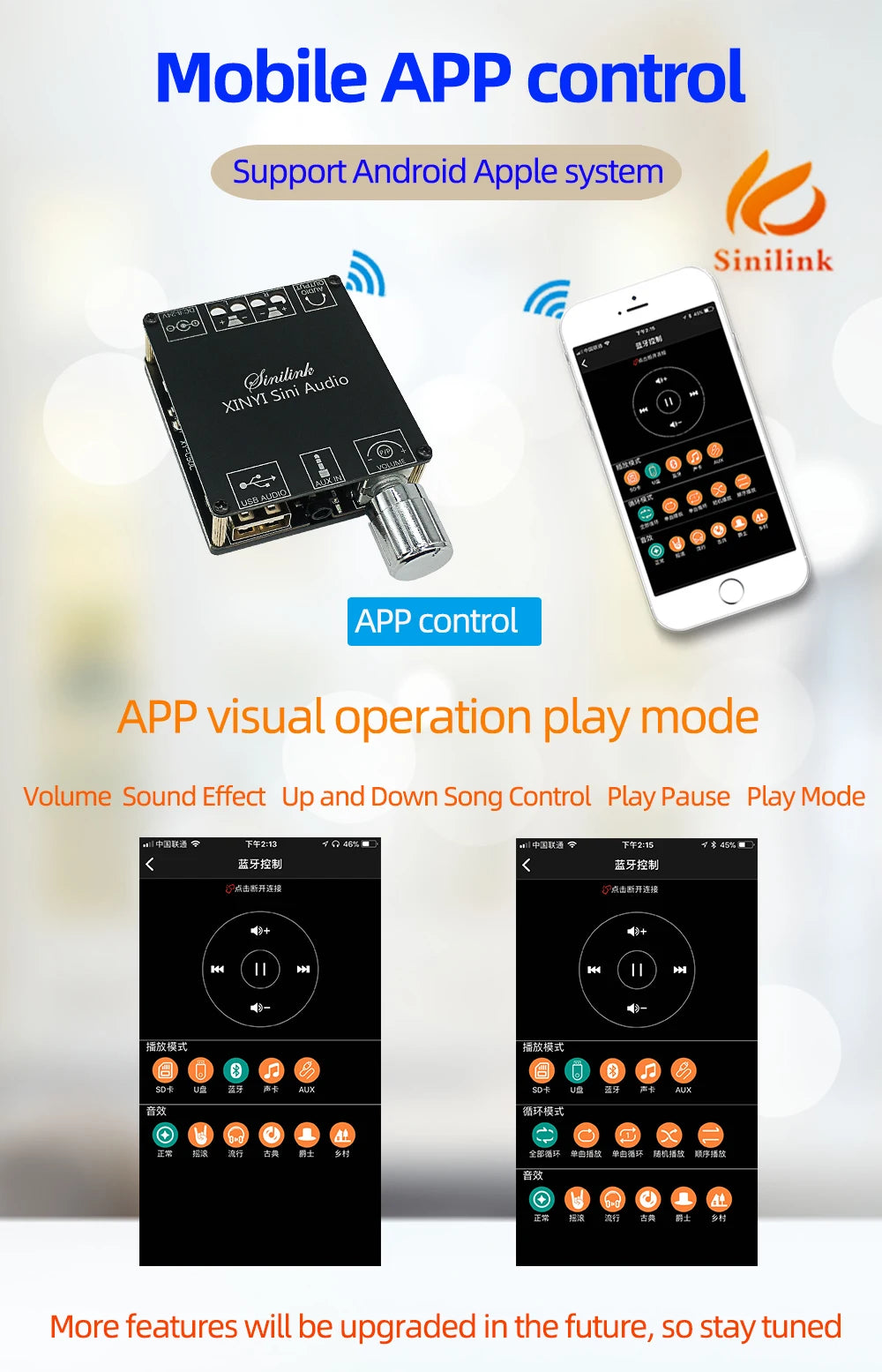 2*50W Bluetooth 5.0 Power Amplifier Class D Audio 10W~200W HiFi Stereo Wireless Music Player Mini USB Sound Card App Digital AMP