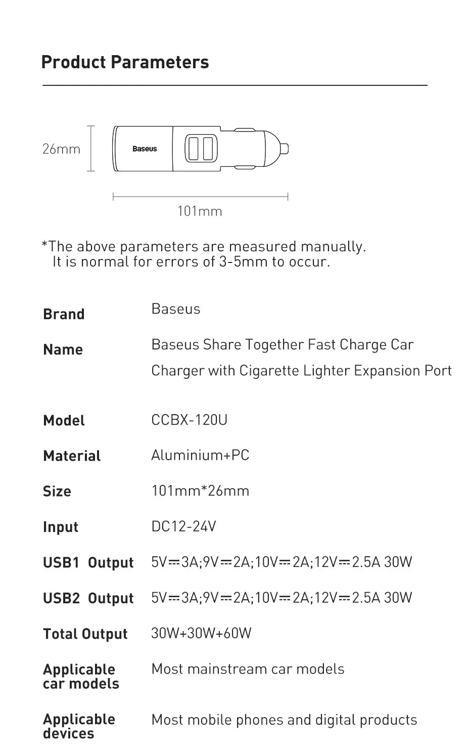 Baseus 120W Car Phone Charger Quick Charge QC 4.0 3.0 Dual USB Type C Expand Charger Adapter For iPhone Xiaomi Samsung Huawei