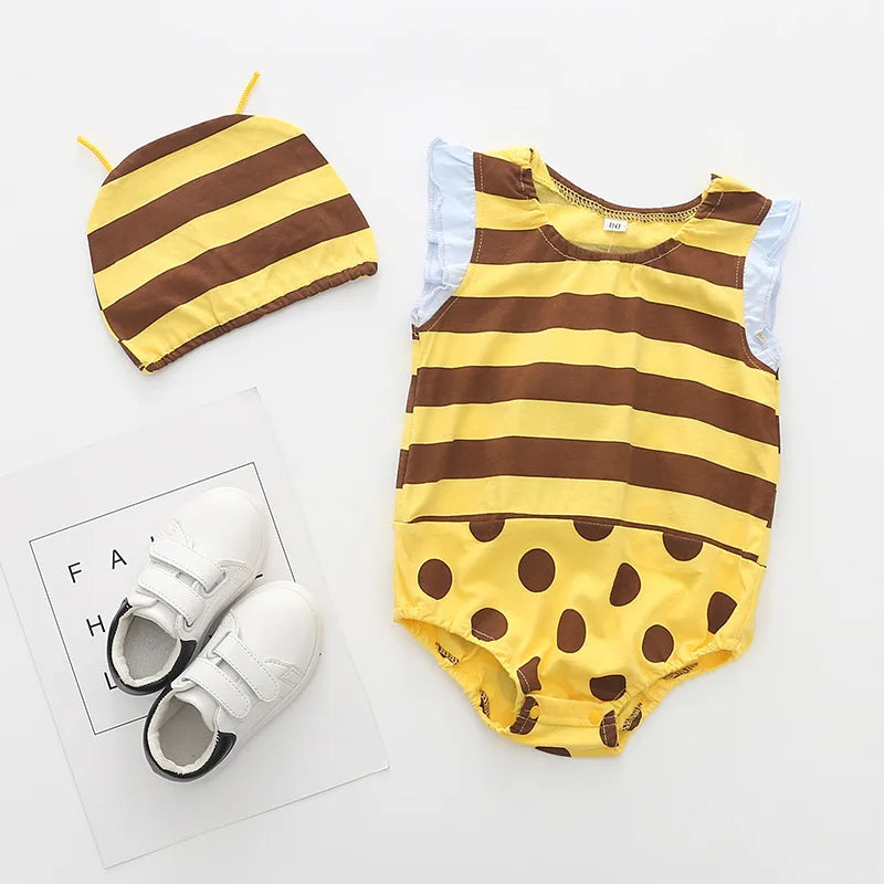 Summer Girl Baby Triangle Bodysuits Baby Cotton Cartoon Watermelon Bee Print Clothes Set Roupas Bebe Menino 0 a 6 Meses