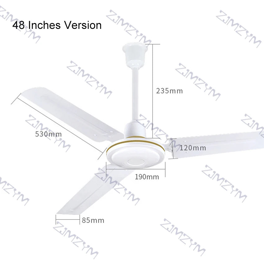 Ceiling Fan 48/56 Inch Ceiling Fan without Light Simple Ceiling Fan With 3 Gear Adjustment 3 Blades 75W/65W 220V Knob Control