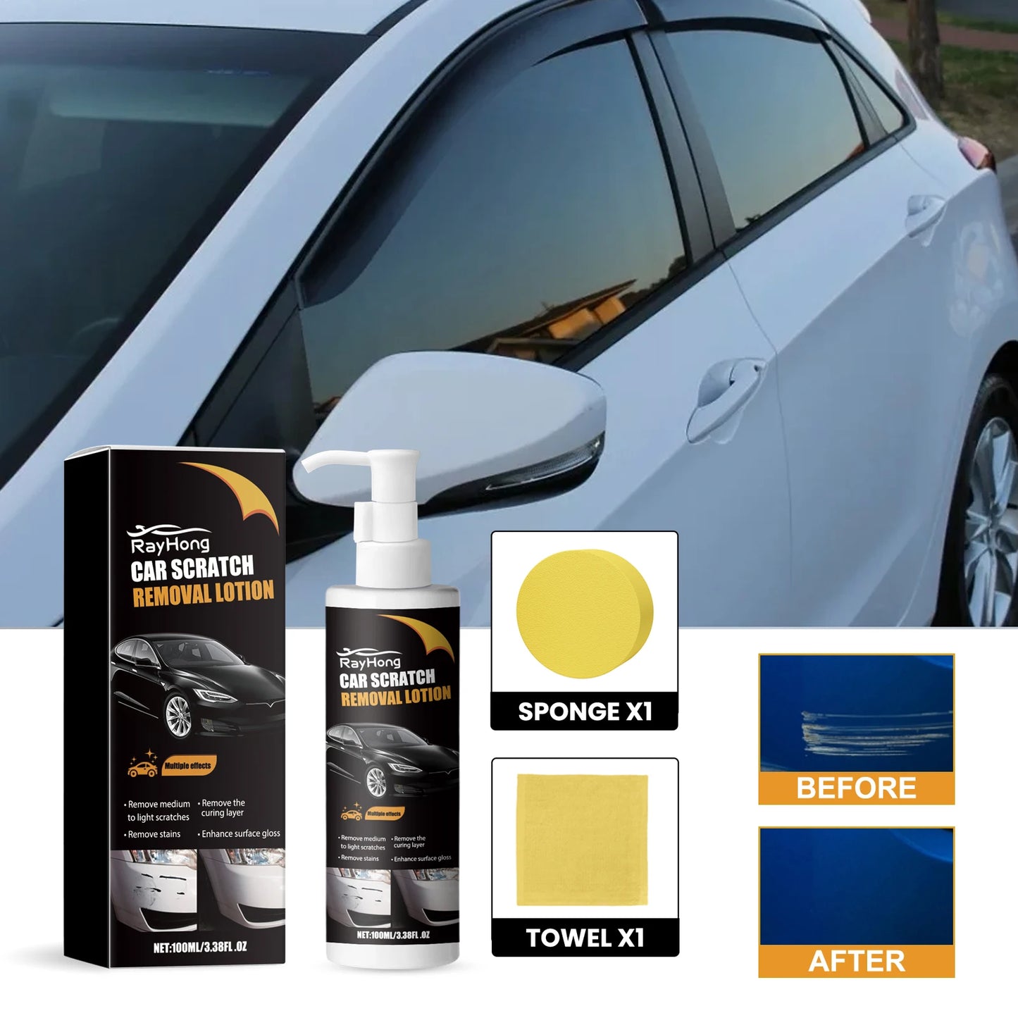 Rayhong Car Scratch Removal Lotion, Automotive Paint Polishing Maintenance Refurbishment Cleaning And Brightening Repair Fluid