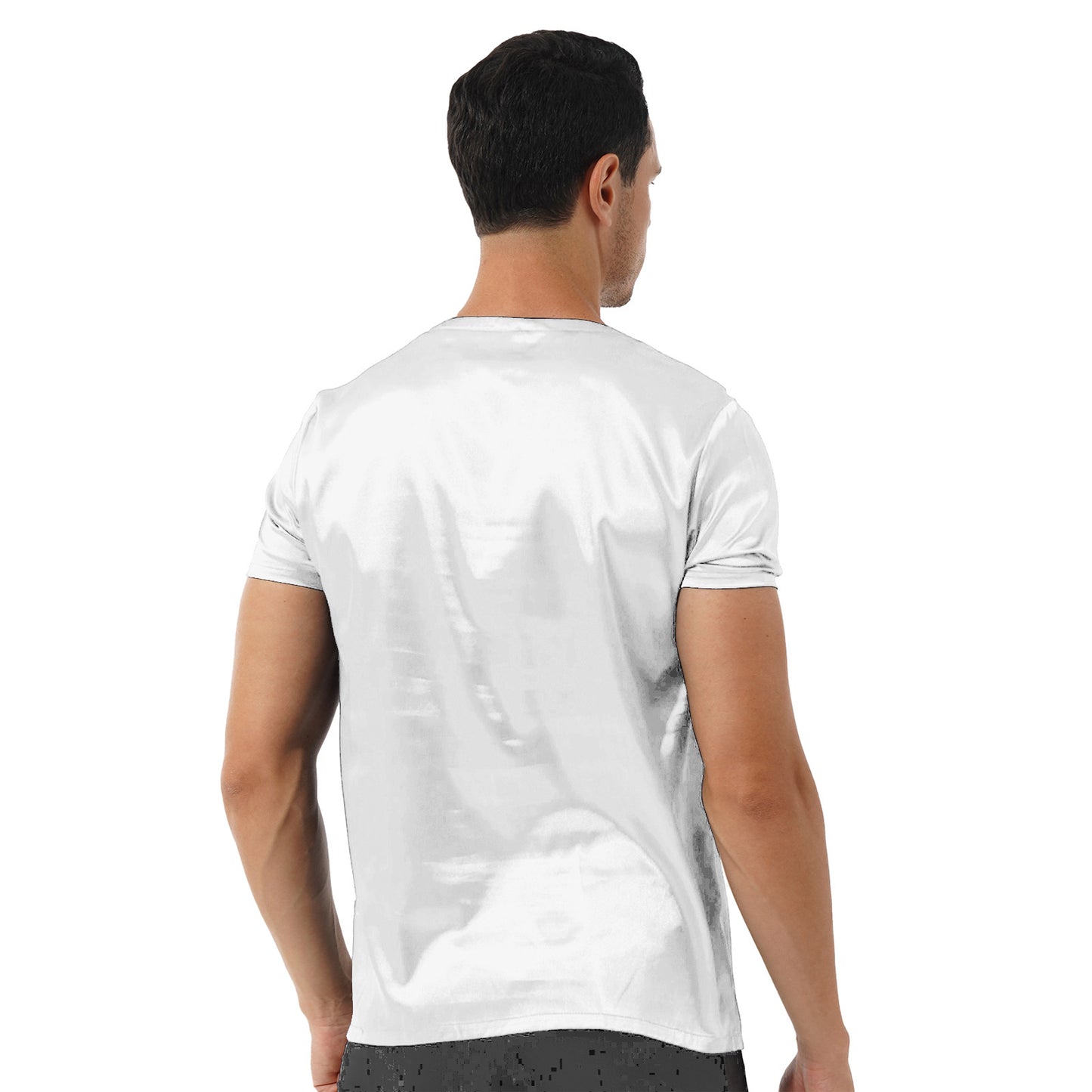 Mens Male Clothing V Neck Short Sleeve Satin Casual Comfortable T-Shirt Loose Pajamas Tops Loungewear Sleepwear Nightwear