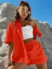 Women Cotton Linen Solid Suit Solid Color Short Sleeve Shirts and Shorts Casual Sports Outfits
