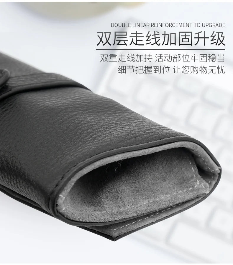 Wancher Genuine Leather Pen Bag 5 Pens Roll Pencil Bag Gift Box Protective Pen Ballpoint Pen Office Accessories Pen Set
