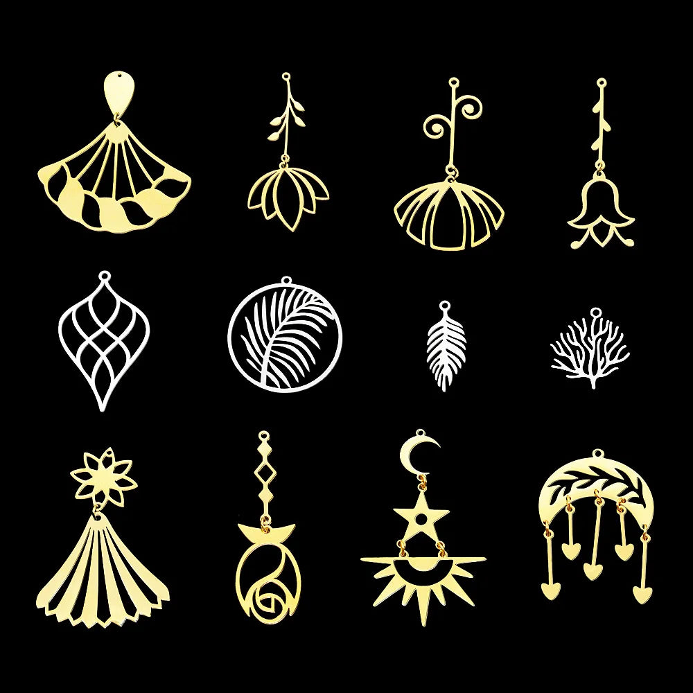 10pcs/lot Hollow Lotus Rose Flower DIY Charms 316 Stainless Steel Women Wholesale Jewelry Round Leaf Tassels Necklace Pendant