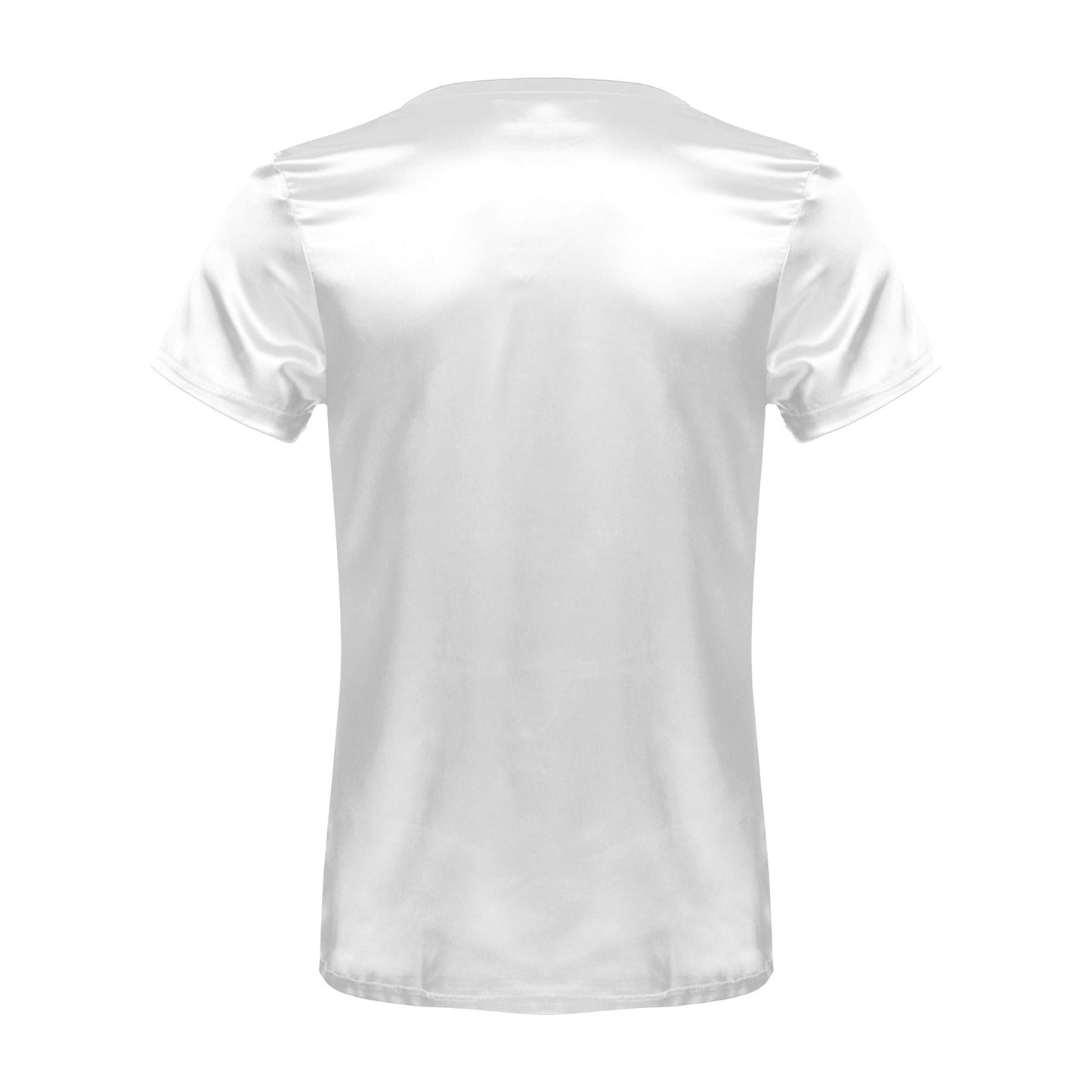 Mens Male Clothing V Neck Short Sleeve Satin Casual Comfortable T-Shirt Loose Pajamas Tops Loungewear Sleepwear Nightwear