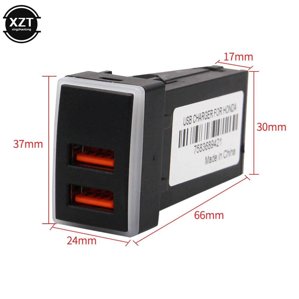 QC3.0 12V Dual USB Car Charger LED Voltmeter Power Adapter With Digital Voltage Display For HONDA