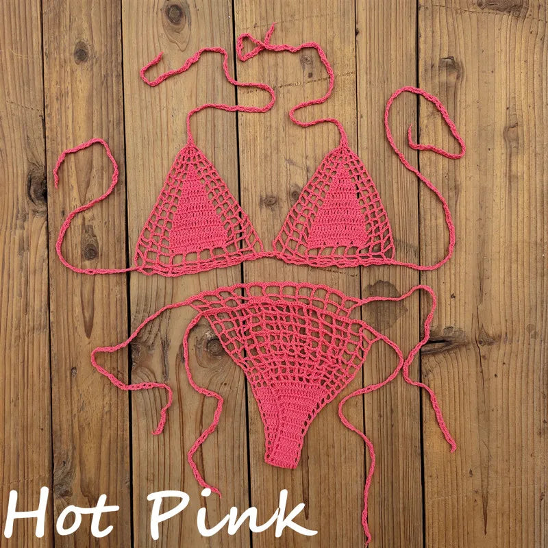 Handmade Crochet Micro Bikini G Thong String Beach Swimwear Sexy Lingerie Sets 13 Color
