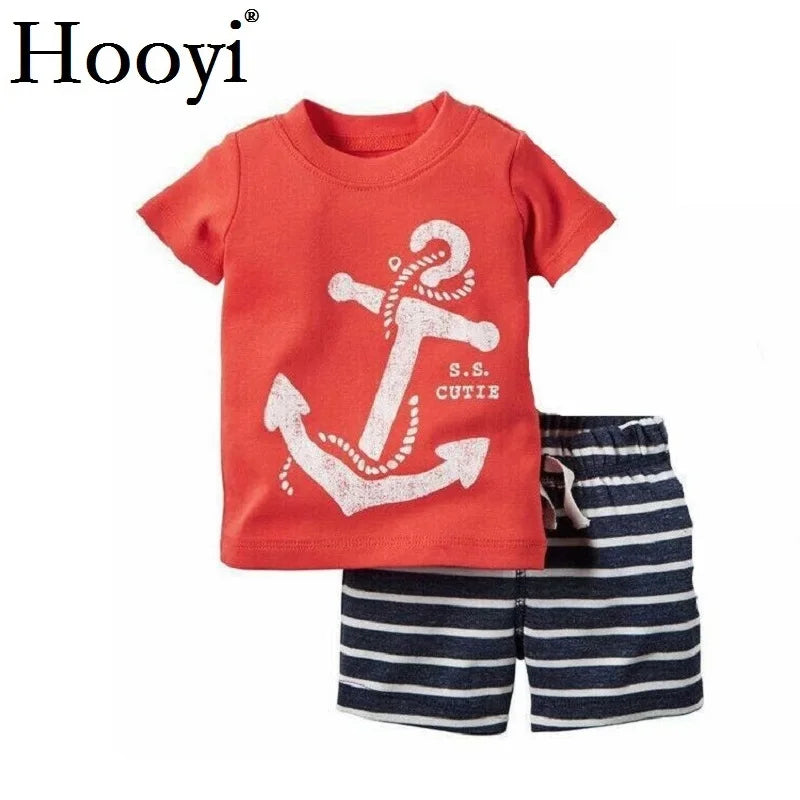 Casual Baby Clothes Suit Newborn 2PCS Clothing Sets Sailor Anchor Summer Cotton Baby T-Shirt Shorts Pant 100% Cotton Outfits Top