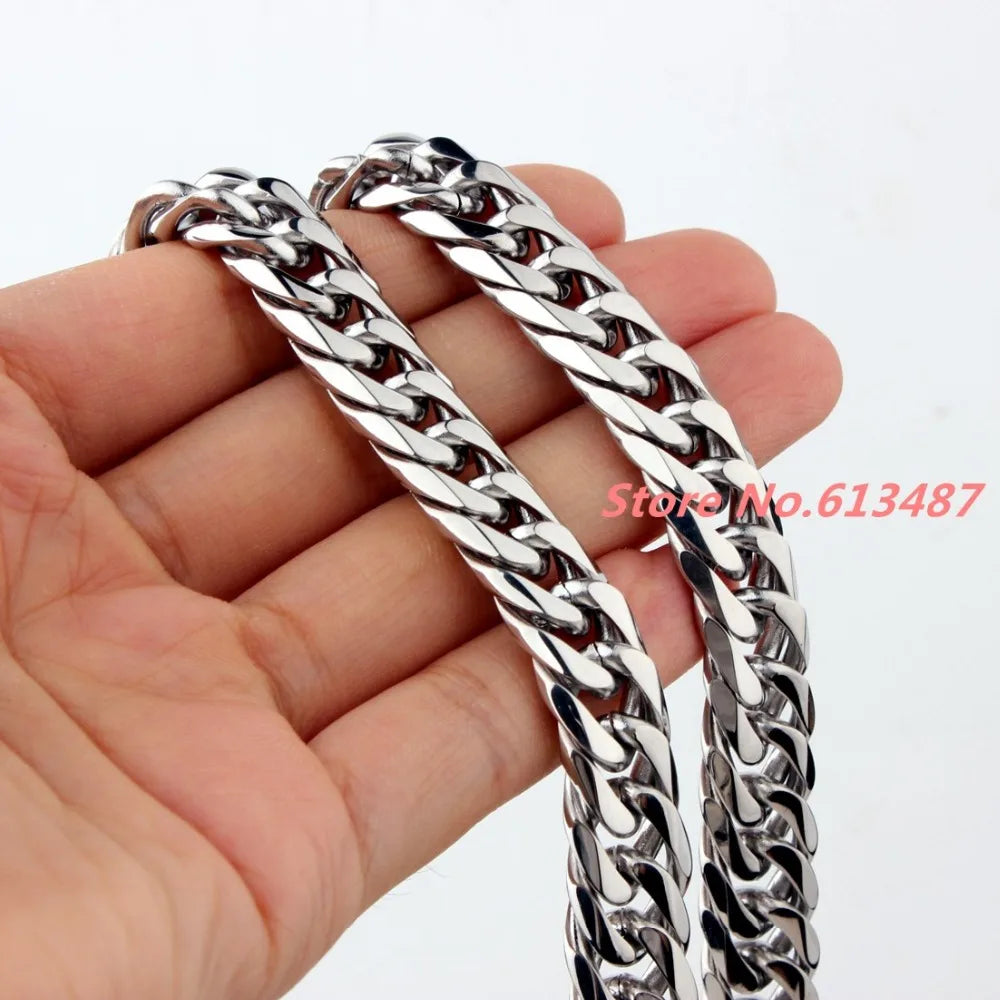 7-40"Customed Size 9/11/13/16/19/21mm Mens Jewelry 316L Stainless Steel Silver Color High Polished Cuban Chain Necklace