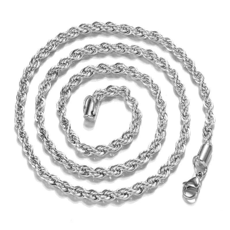 10Pcs 2-4MM Silver Plated Twist Rope Chain Necklaces With Stamped Wholesale Fashion Jewelry For Women & Men Accessories