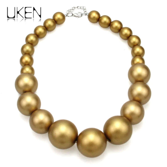 UKEN Women Imitation Pearl Beads Chain Maxi Necklace Fashion Jewelry Statament Choker Necklace For Dress Accessories