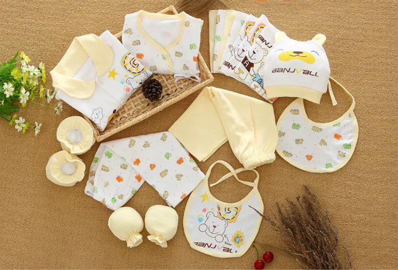 18 Pieces/Set Newborn Baby Set Boy Clothes Four Seasons 100% Cotton Infant Suit Girl Clothes Outfits Pants Kids Clothes Bibs Hat
