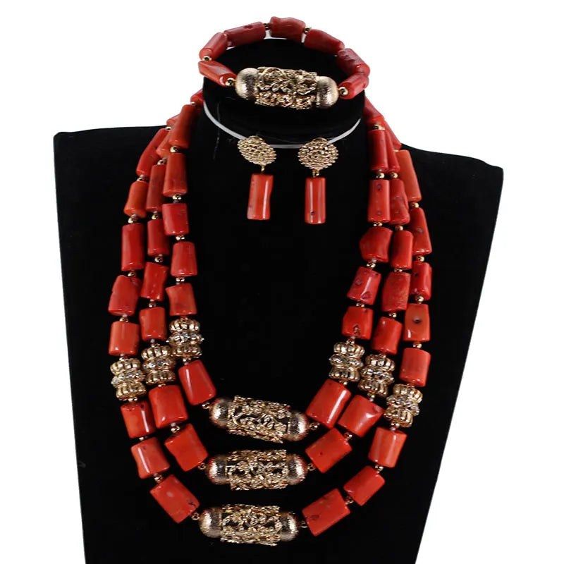 Big Real Coral Bead Traditional Nigerian Wedding African Coral Beads Jewelry Set Women Party Anniversary Gift Jewelry CNR885