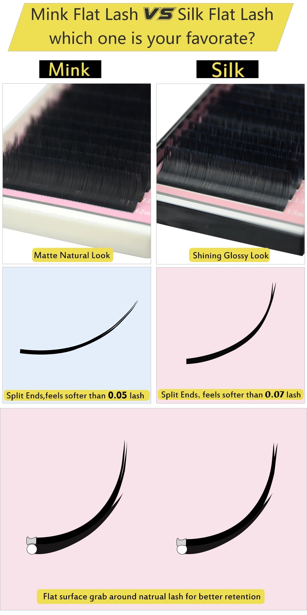 10 trays Qeelasee Flat Ellipse Eyelashes Split Tips Lashes 0.15 0.20 0.25Matte C D CC DD Black Color Super Soft Natural