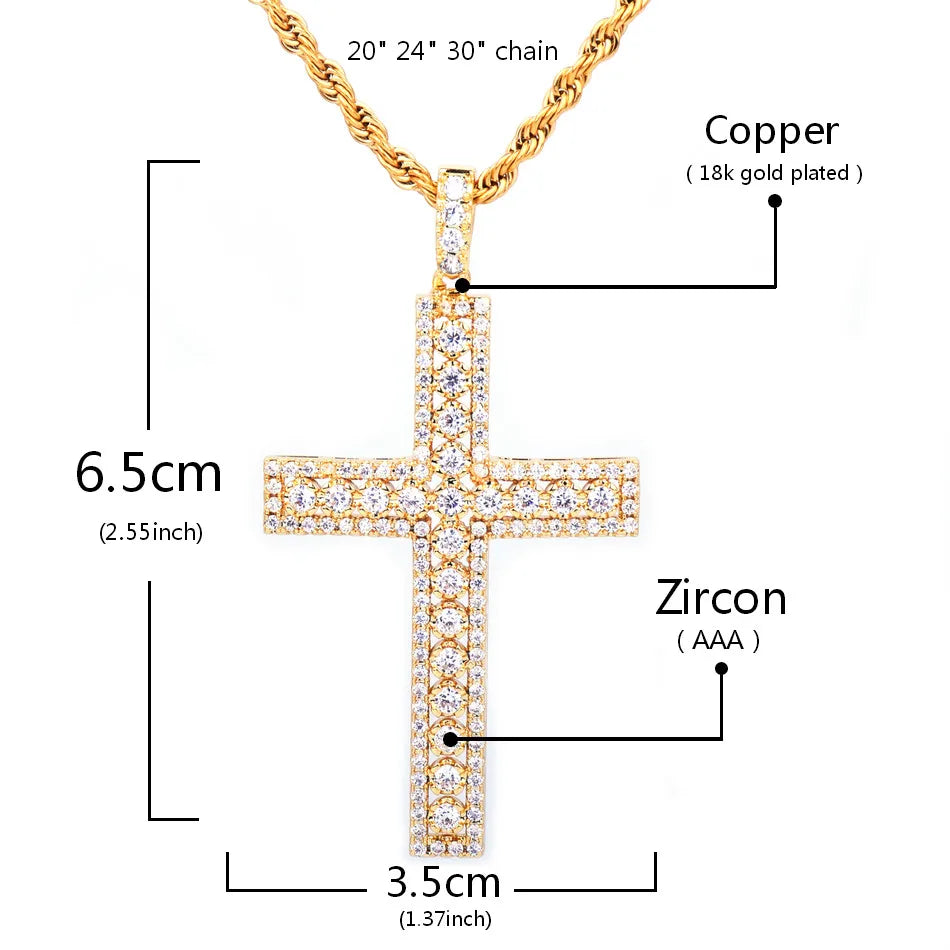 Bubble Letter Cross Necklace Pendant Gold Color Copper Material Bling Zircon Men Women Hip Hop Jewelry