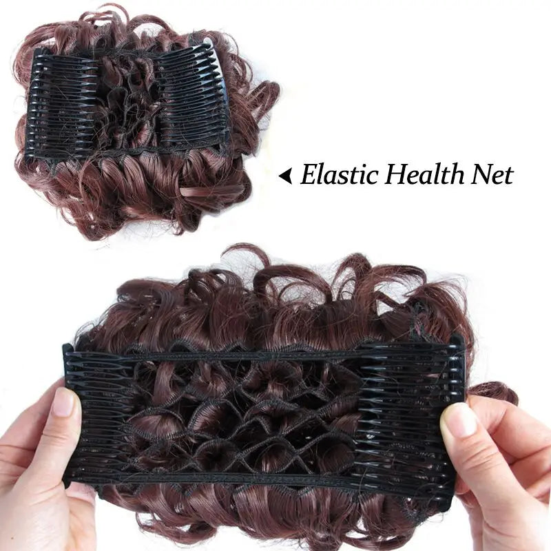 Synthetic Curly Messy Bun With Combs Scrunchie Chignon Dish Hair Bun Extension Clip in Hair Bun Hairpiece for Women Girls