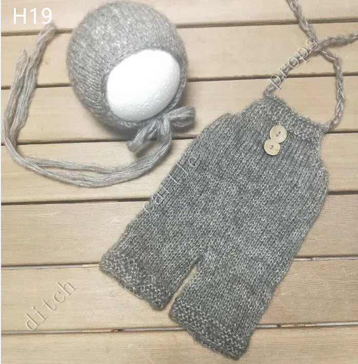 Newborn MohairSet Knit Baby Bonnet & Pants Newborn Photography Props Background
