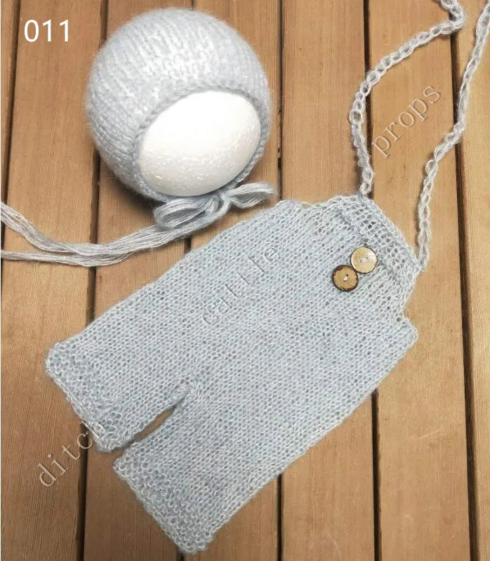 Newborn MohairSet Knit Baby Bonnet & Pants Newborn Photography Props Background