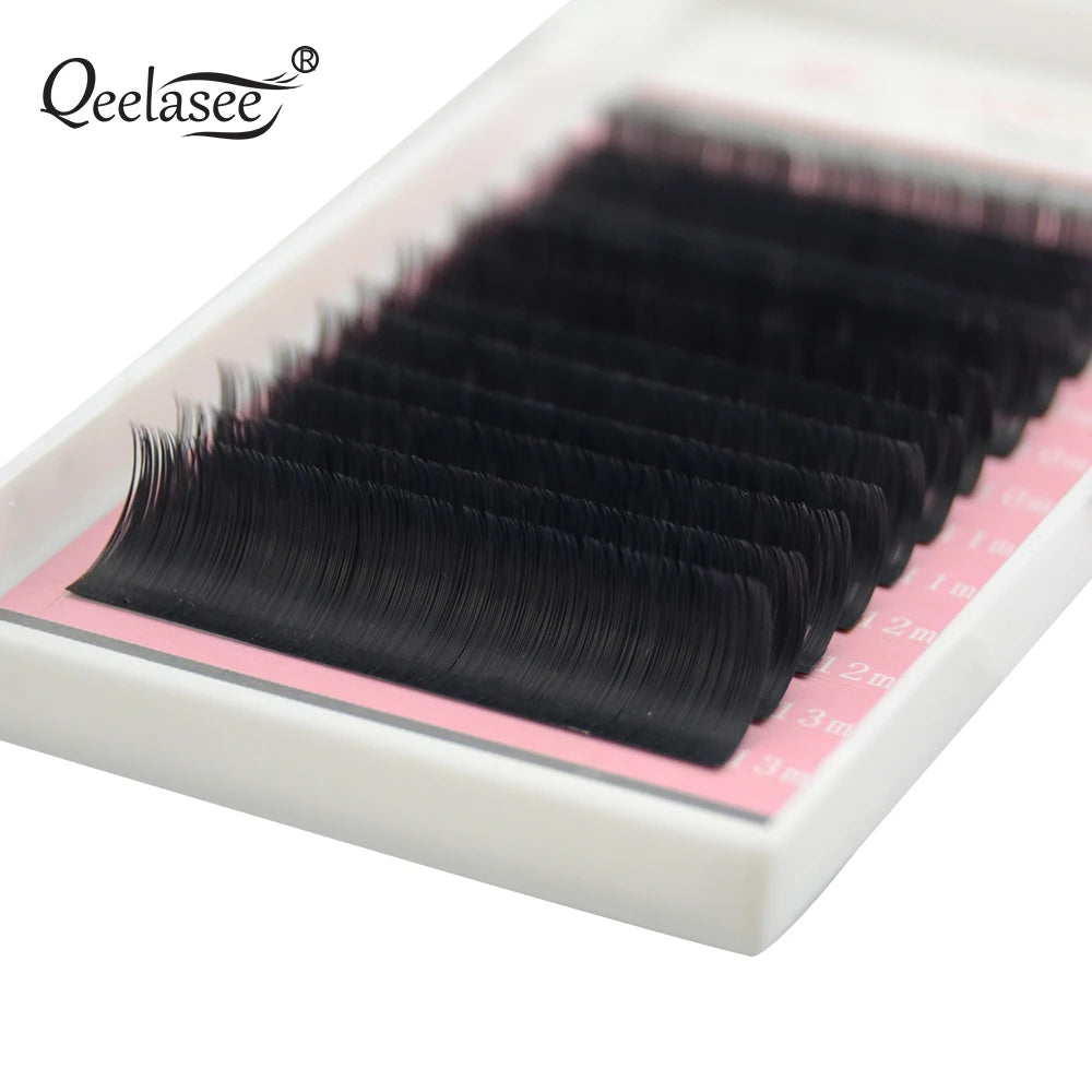 10 trays Qeelasee Flat Ellipse Eyelashes Split Tips Lashes 0.15 0.20 0.25Matte C D CC DD Black Color Super Soft Natural