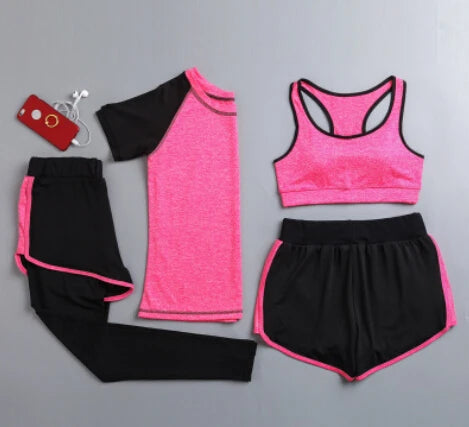 Quick dry women yoga clothing hooded coats+t shirt+bra+shorts+pants sets women autumn outdoor running sportswear gym Suits