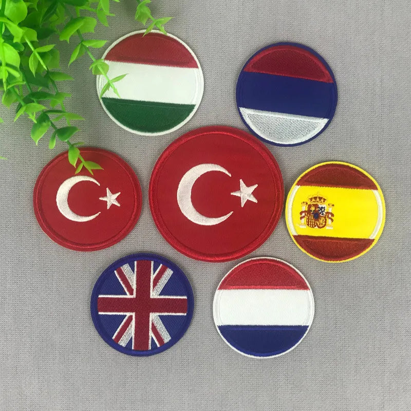 Russia Turkey Britain USA  Spain Canada Italy France Flag stickers iron on Patches for clothes DIY Personality Embroidery badges